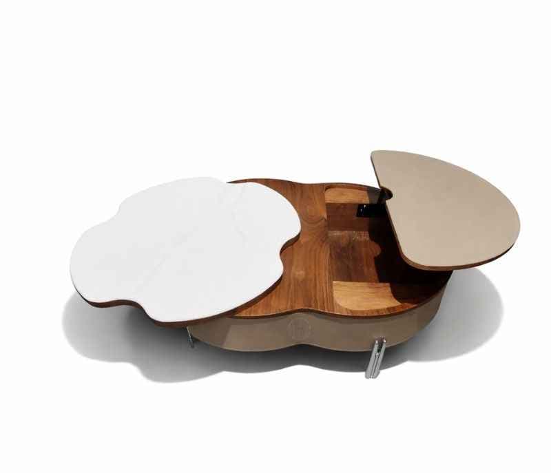 Image 5 for Center Table 3 Marble Top With Storage Combined Wood And Metal Legs Support (HYD)