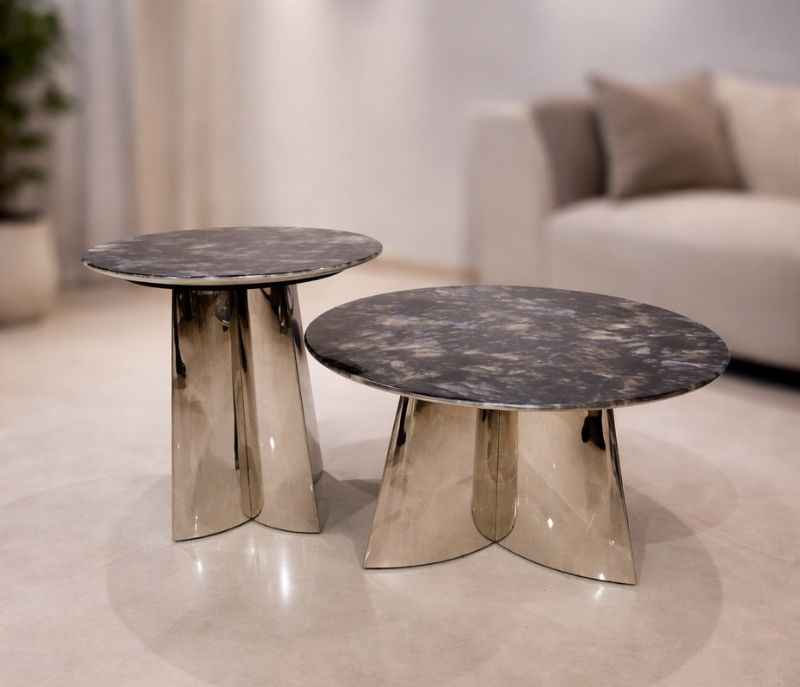 Image 1 for 287 Centre Table Marble Top and down titanium metal base (HYD)
