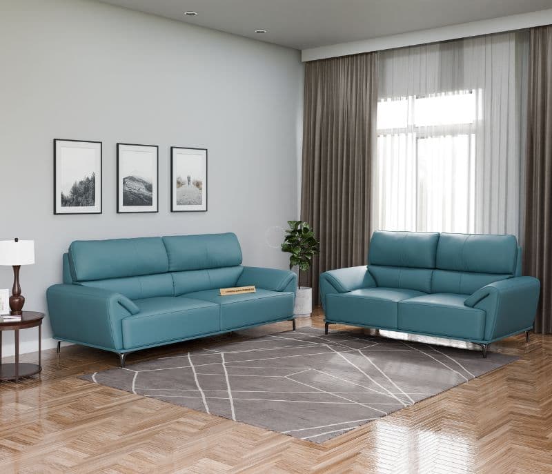 Florence Sleek Sofa 3+2 Seater Leatherette (Steel Blue) (HYD)