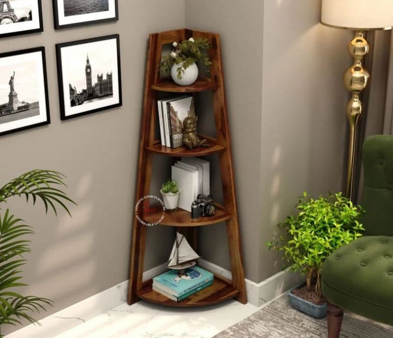 Image 3 for Serino Sheesham Wood Foldable Bookshelf (Teak Finish)