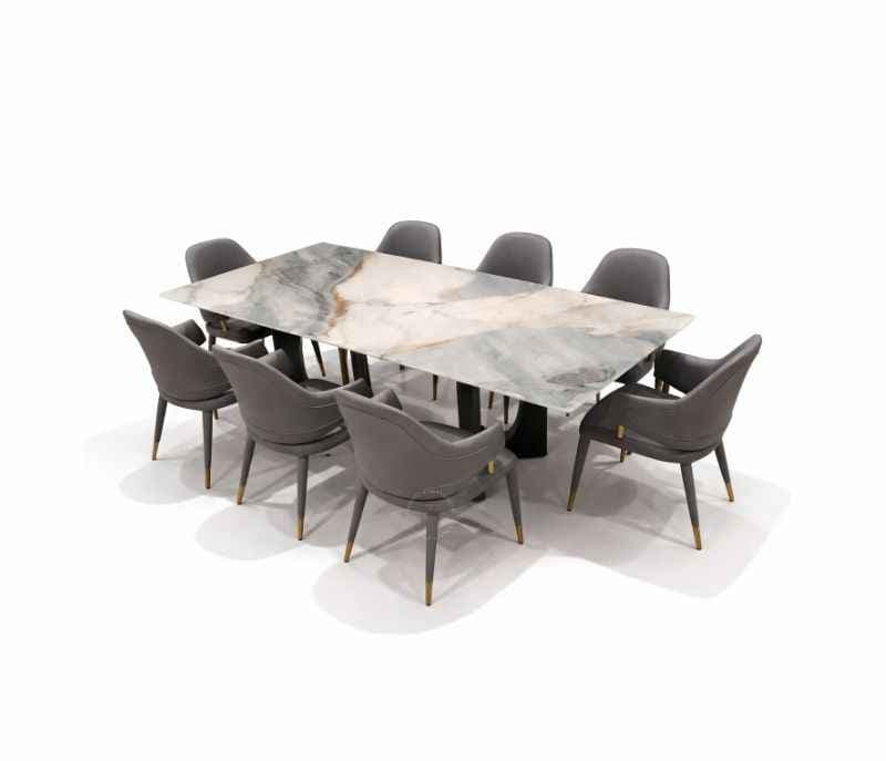 Image 5 for DT T67+C56+DINING CHAIR ZL078 Marble Top Base With Ash Wood Metal Support 1+8 Seater