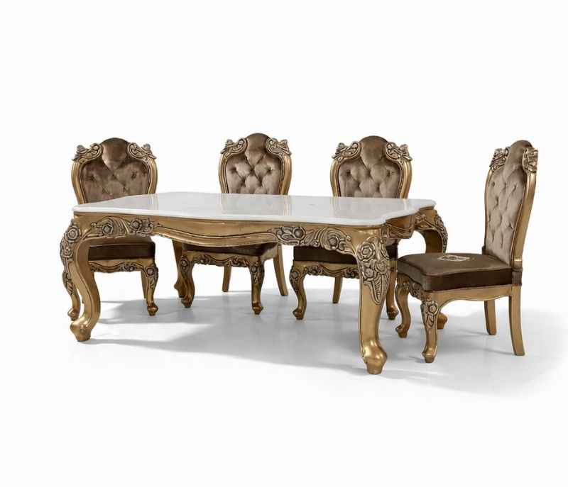 Image 3 for OPAL 6 Seater Marble Dining Set with Royal Metal Carving (WH) (OWD)