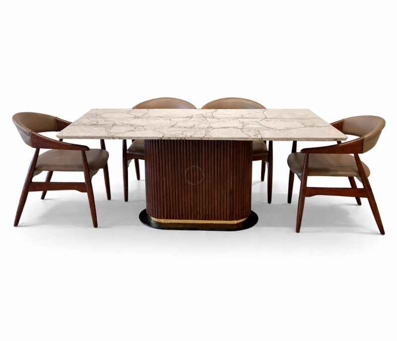 Image 4 for DT37 6 Seater Marble Top Dining Set with Premium Leatherette Upholstery BS-(KORA)
