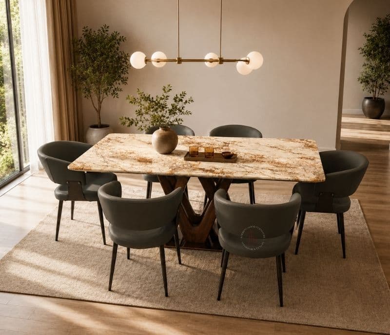 Image 3 for DT 2482/126 Marble Top Metal Base 1+6 Seater