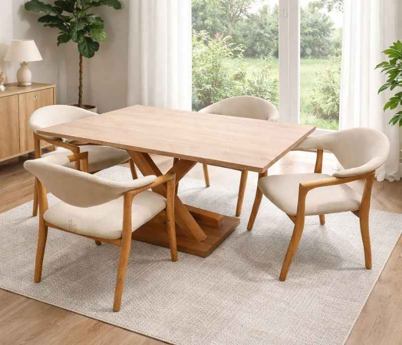 DT Lux Dc Ash 1053 1+4 Dining Set Ash Wood And Mamrene Top (BS-WF)