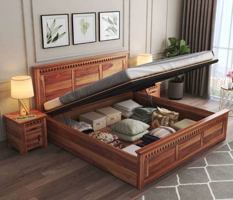 Image 1 for Adolph Sheesham Hydraulic Storage Premium Solid Sheesham Wood Honey Finish (SCV _PKU)