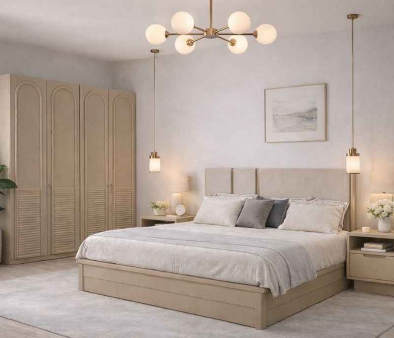 Image 1 for 21006 Bedroom Set King Size 72x78 With Hydraulic Storage + 2 Bed Side Table + 4 Door Wardrobe (WF OTD)