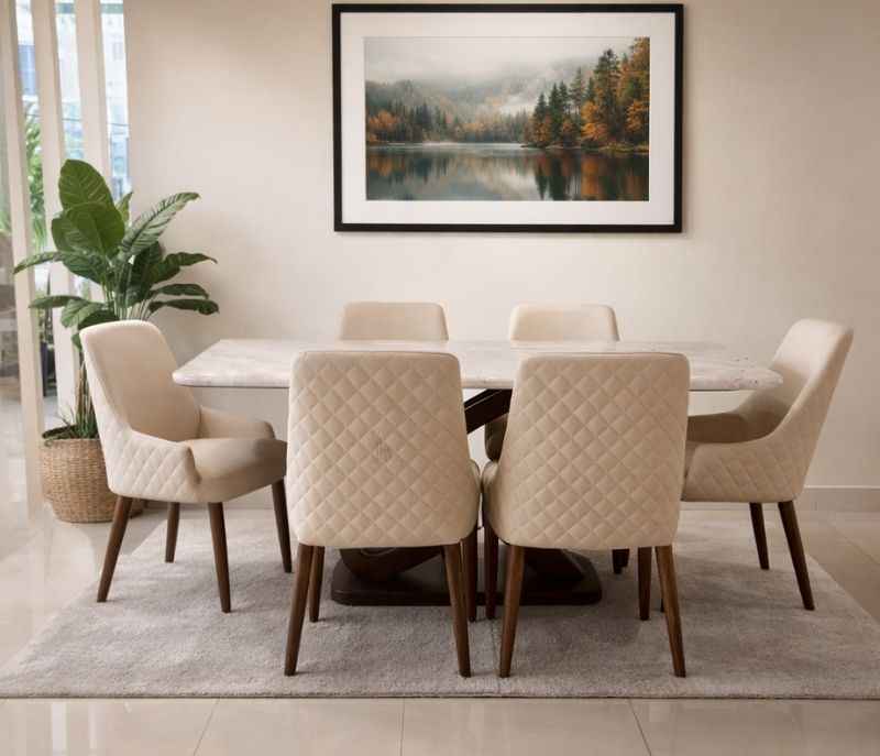 Image 1 for DT-52 /DC-364 Dining Set 1+6 Seater Ice Gry Marble Top (BS-WF)(BS-EC)