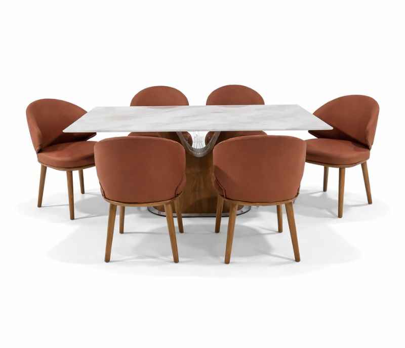 Image 3 for C05 6 Seater Marble Dining Set with Premium Leatherette Upholstery