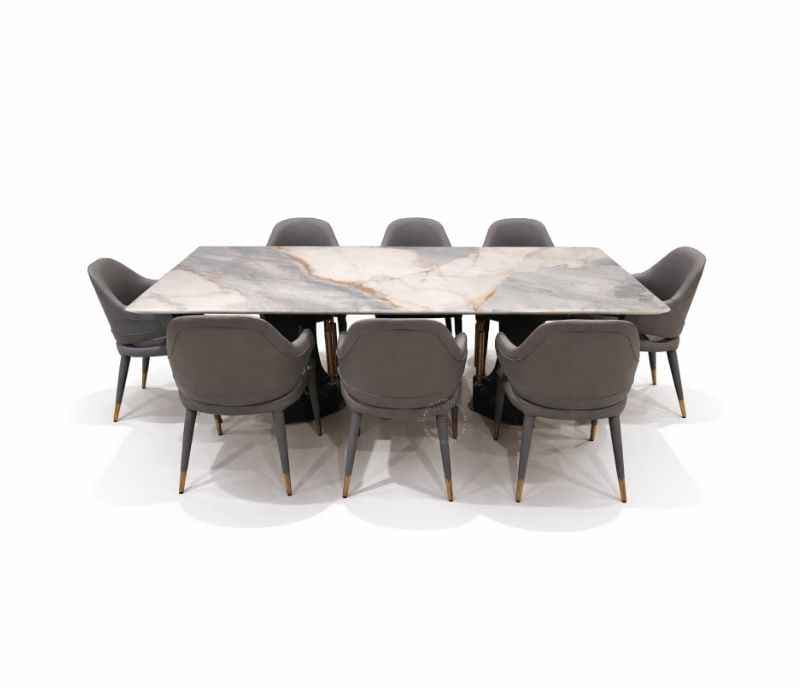 Image 4 for DT T67+C56+DINING CHAIR ZL078 Marble Top Base With Ash Wood Metal Support 1+8 Seater