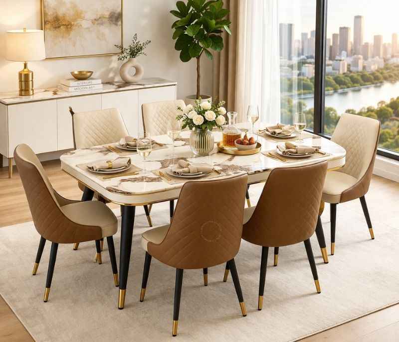 Image 1 for Imported C140 Table SY97 160x90+Y10 Chair Beige+Coffee 1+6 (BWD)