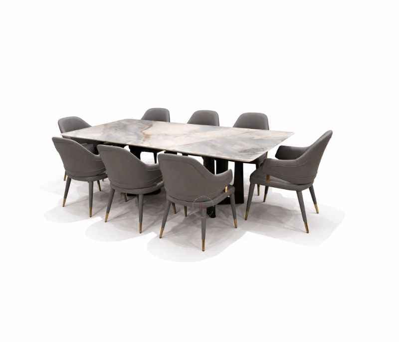 Image 3 for DT T67+C56+DINING CHAIR ZL078 Marble Top Base With Ash Wood Metal Support 1+8 Seater