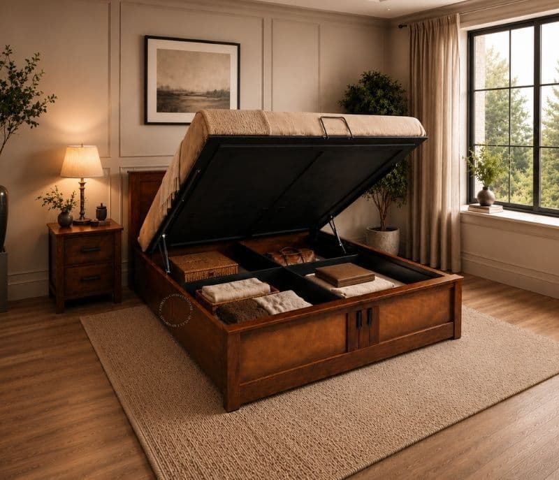Image 1 for Piano King Size Hydraulic Box strorage Mahogany Wood