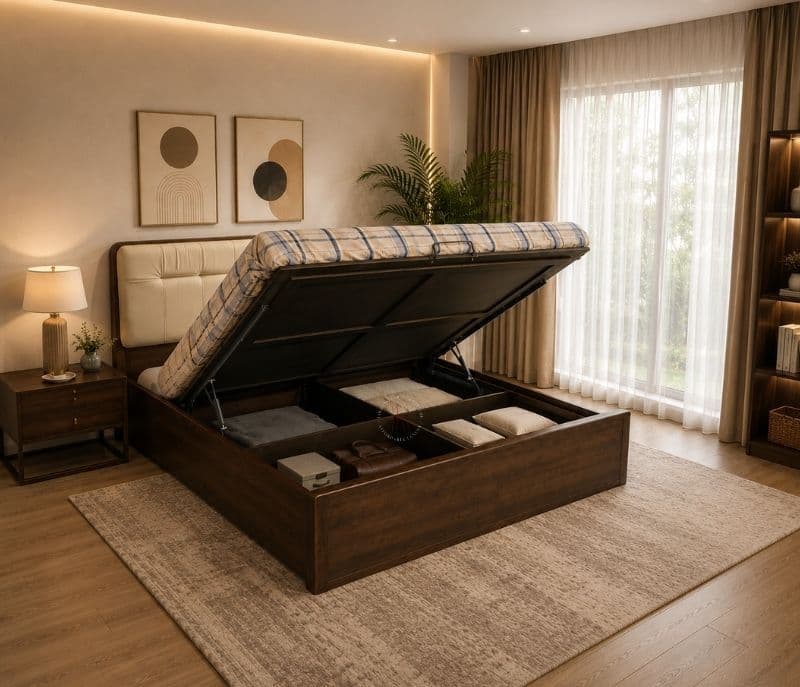 Image 1 for 2515 King Bed With Hydraulic Storage And Leatherette With Rubber Wood (BSK)