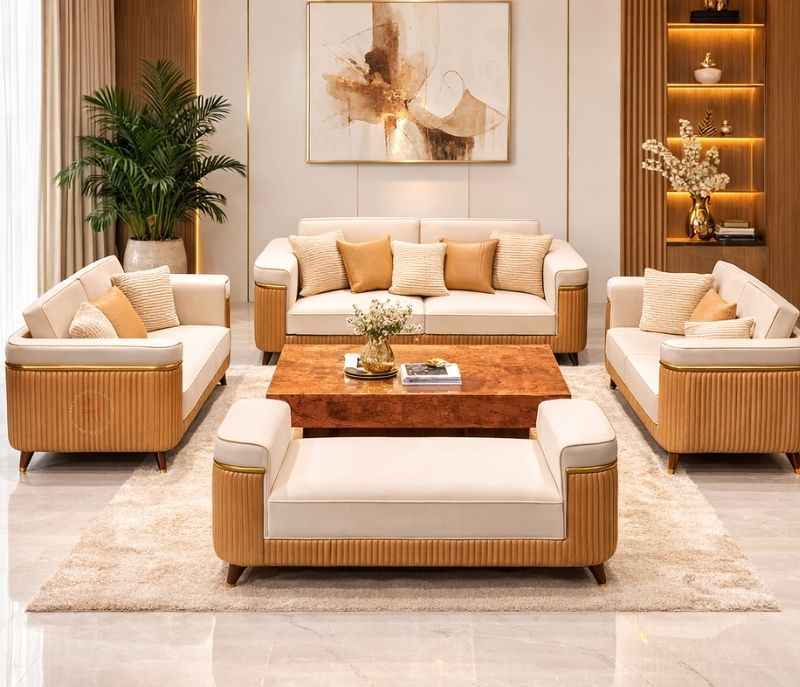 Image 1 for Charlie Sofa 3+2+2+Divider Miranda Wood With Suede Fabric Upholster (HYD)