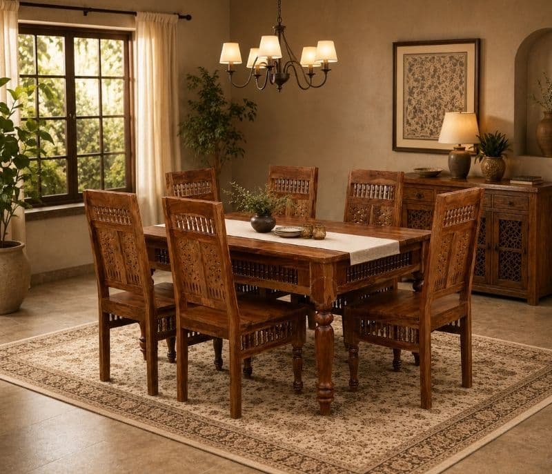 Image 2 for Vintage Solid Sheesham Wood Ghilli Design Dining Table Set 1+4 Seater (SCV-PKU)