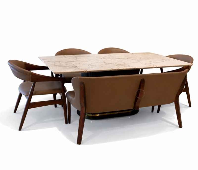 Image 3 for DT37 6 Seater Marble Top Dining Set with Premium Leatherette Upholstery BS-(KORA)