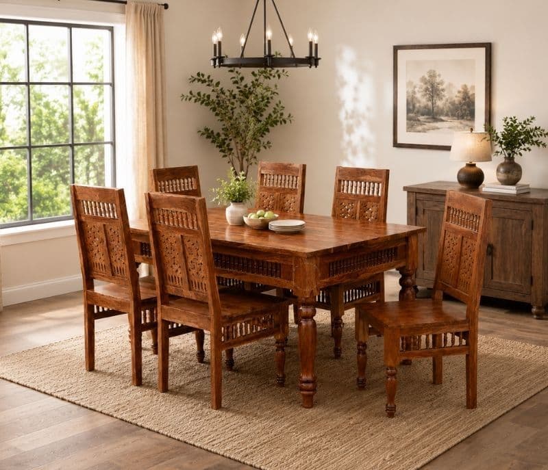 Image 1 for Vintage Solid Sheesham Wood Ghilli Design Dining Table Set 1+4 Seater (SCV-PKU)