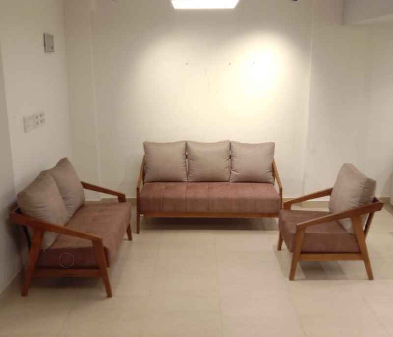 Image 2 for Ghana Teak 3+2+1 Seater Sofa Suede Fabric (SKN)