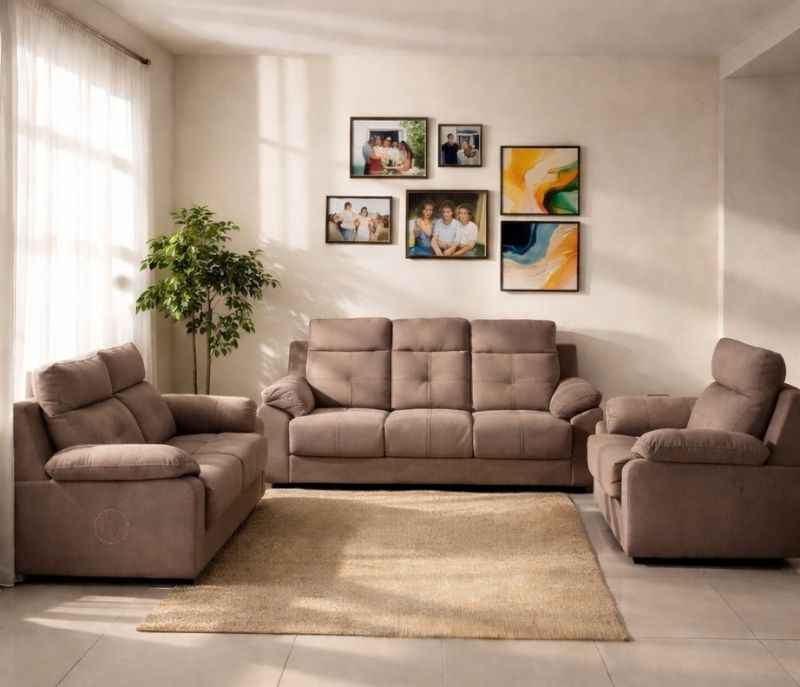 Image 2 for Atlas Comfort Sofa 3+2+1 Seater Velvet Suede Fabric Brown