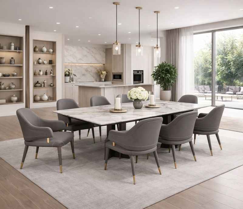 Image 1 for DT T67+C56+DINING CHAIR ZL078 Marble Top Base With Ash Wood Metal Support 1+8 Seater