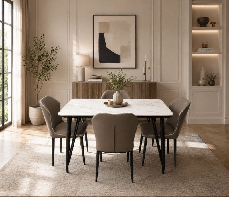 Image 3 for P130/1.3 808 Gray Dining Table 1+4 Seater Marble Top