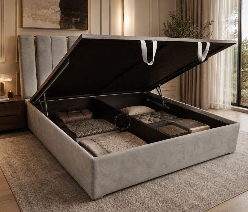 Image 2 for Lux King Bed With Hydraulic Storage Neem Wood (BSK)