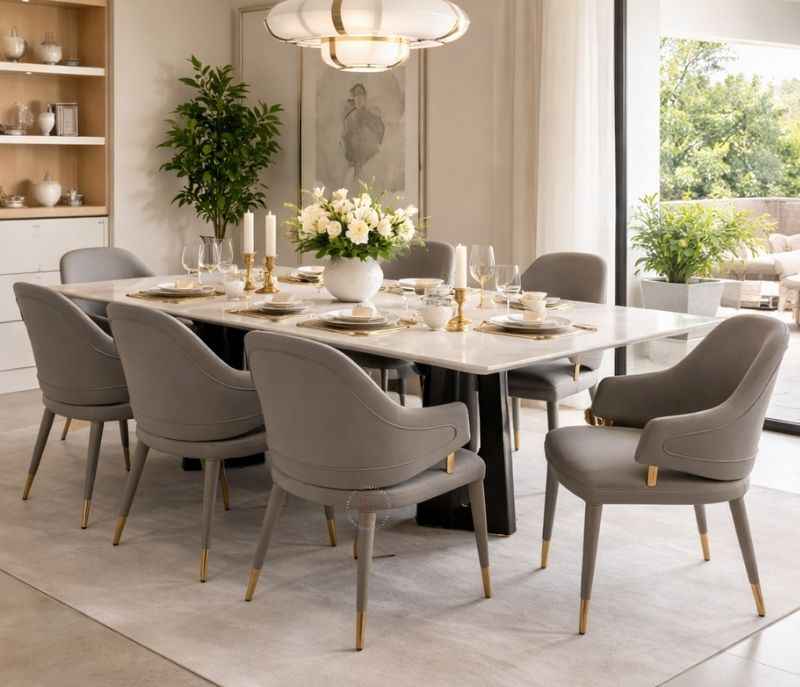 Image 2 for DT T67+C56+DINING CHAIR ZL078 Marble Top Base With Ash Wood Metal Support 1+8 Seater