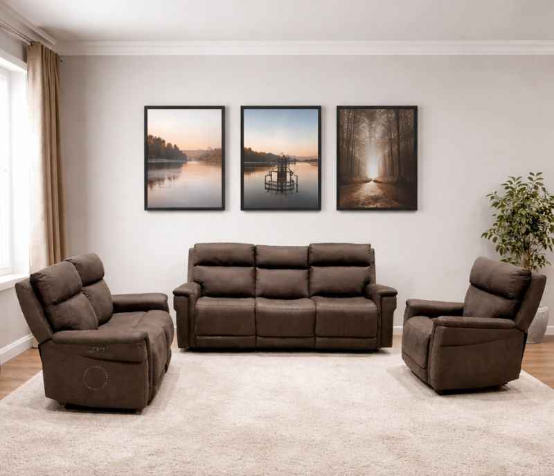 Image 2 for 70693 Single Motor 3+2 Power Recliner + 1 Seater Manual With Rocking Micro Suede Fabric