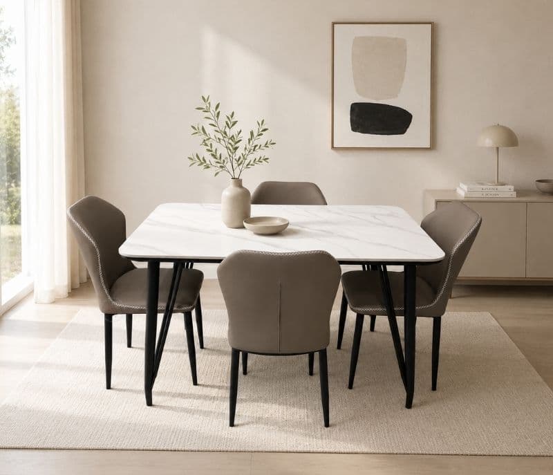 Image 1 for P130/1.3 808 Gray Dining Table 1+4 Seater Marble Top