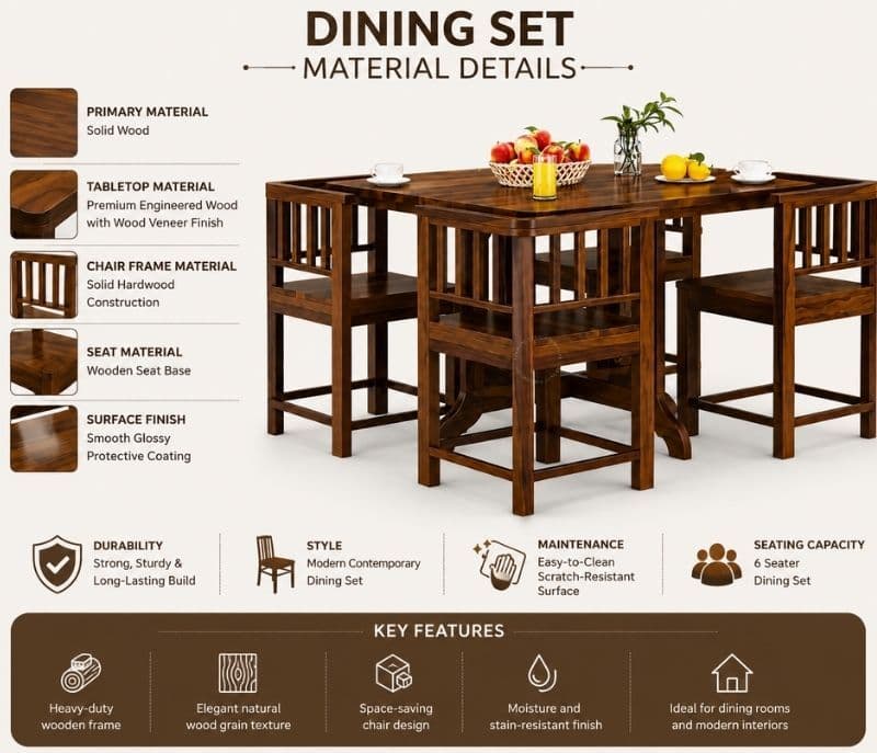 Image 2 for Vitaly Solid Sheesham Wood Dining Set (APT_PKU)