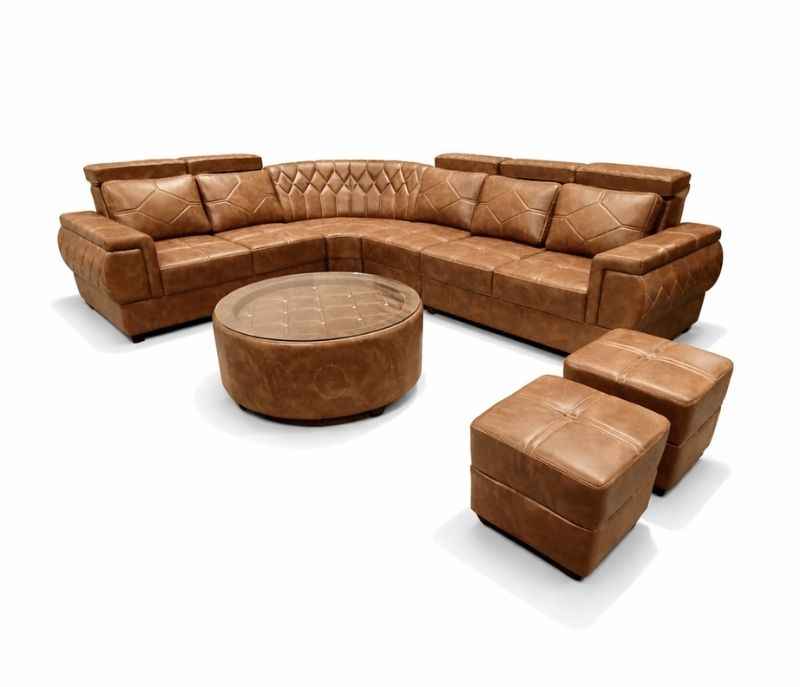 Image 4 for Bugati L-Shape Collection Sofa 2+1+C+2+CT+2 Puffy Micro Suede Fabric (Brown) (EC)