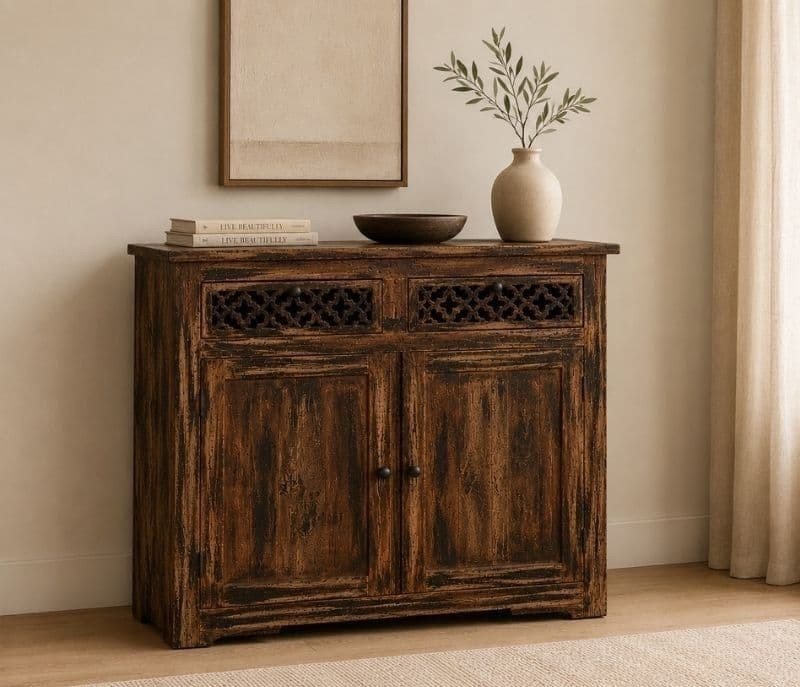 Zinia 2 Drawer 2 Door Cabinet Sheesham Wood (WI)