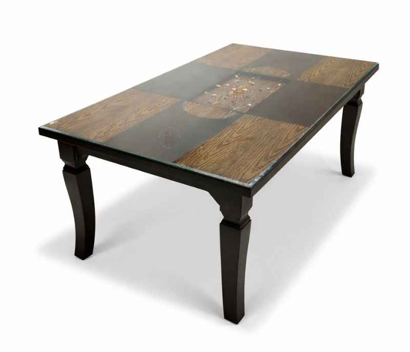 Image 2 for Damro 6 Seater Glass Dining Table with Wooden Base 5.5X3