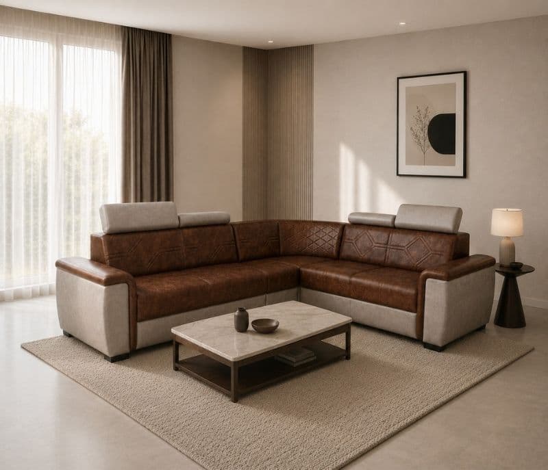 Diamond L-Shape Sofa Solid Neem Wood (ZAM) (OWD)