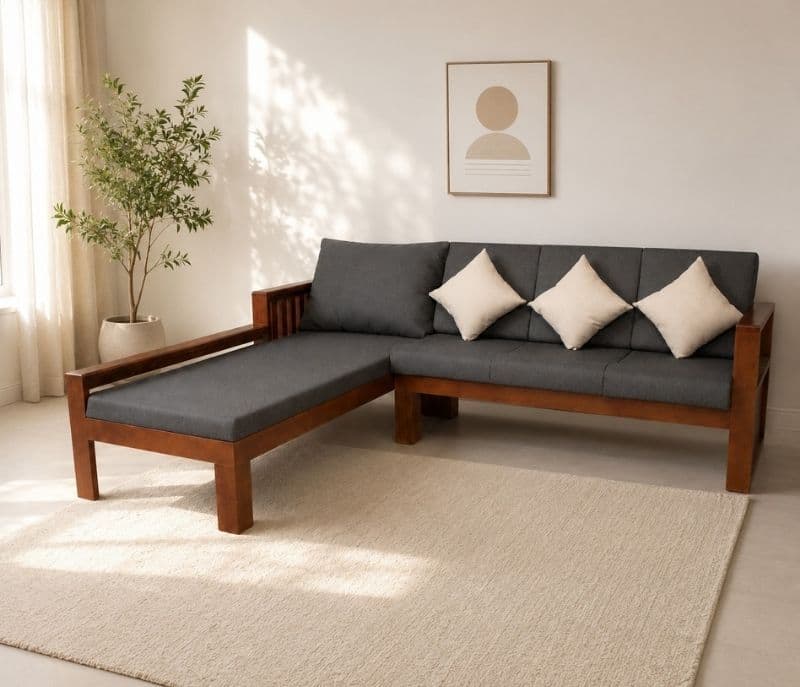Image 1 for L-Shape Sofa Solid Rubber Wood (ZAM) (OWD)