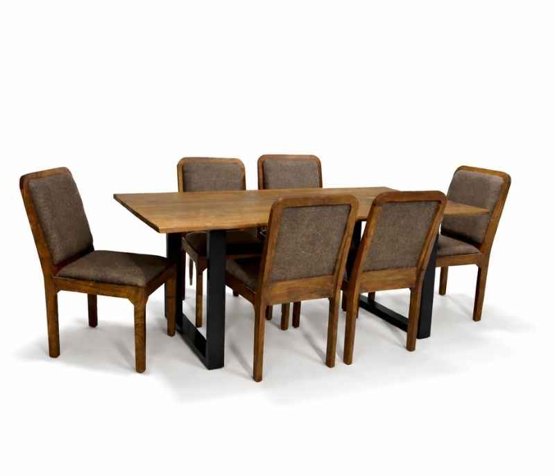 Image 3 for Live Edge Dining Set Table 4+Bench Acacia Wood with Premium Fabric (WH)(EC)(HYD)(BWD)(BSK)