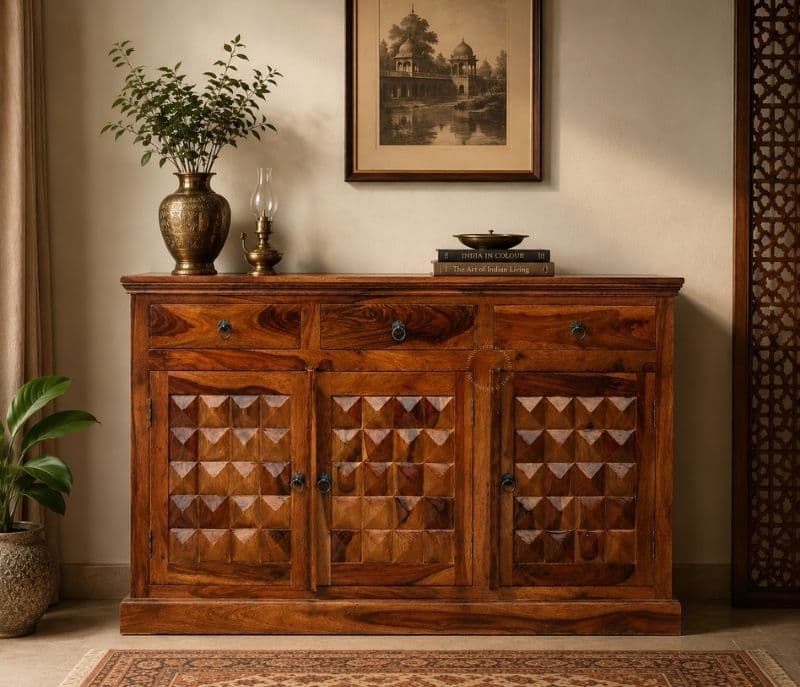 3 Door Diamond Side Board Solid Sheesham Wood (SCV_PKU)