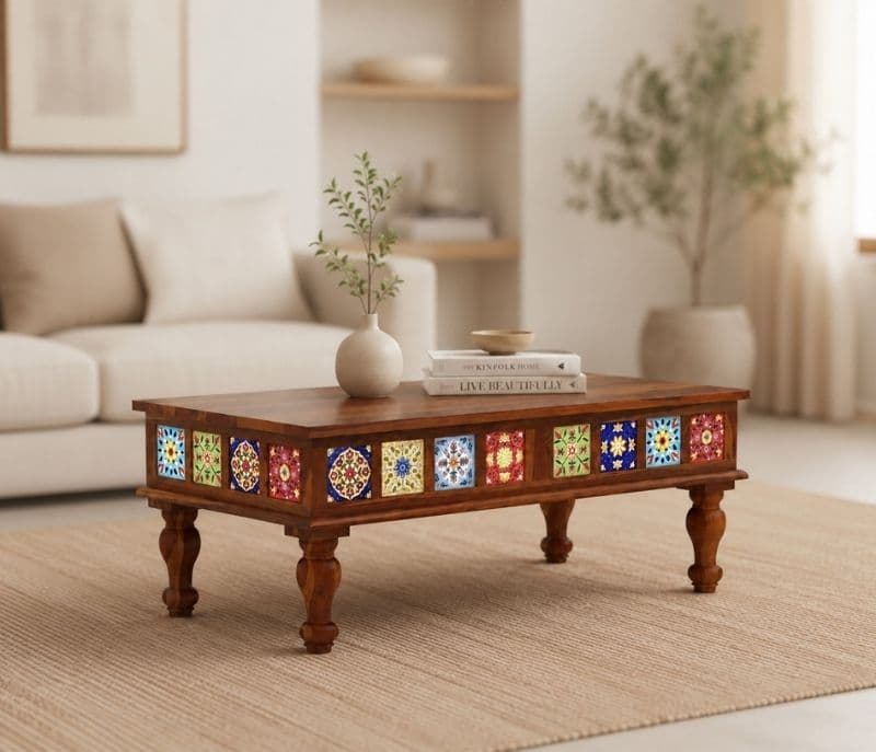 Image 1 for Tile Center Table Solid Sheesham Wood (Honey Finish) (SCV_PKU)