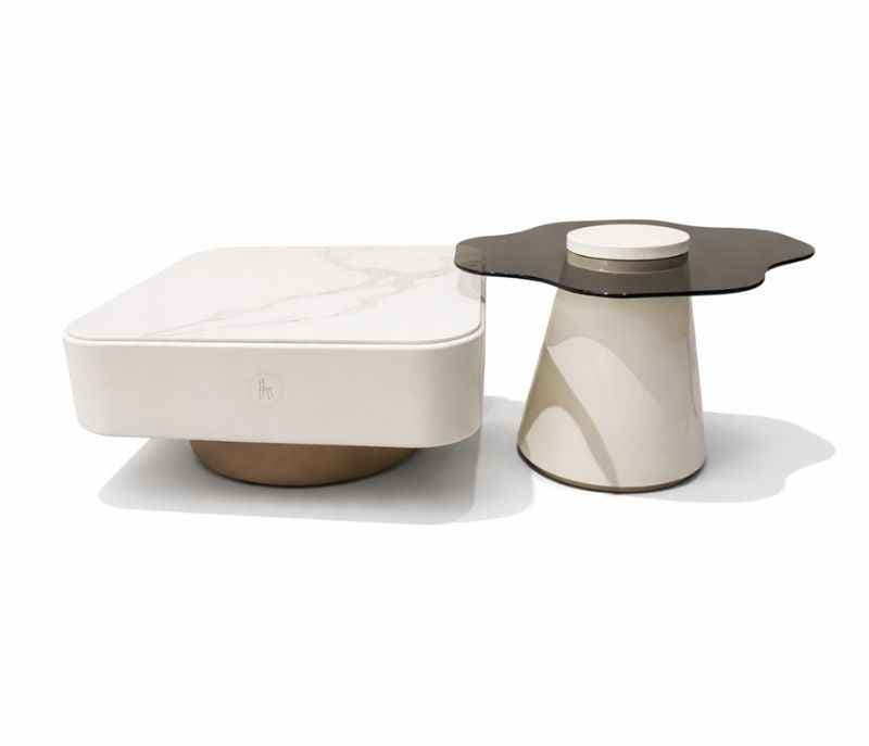 Image 3 for 3126C Centre Table Marble Top Plus Corner Table With Glass Top And Wood Base With Duco (HYD)