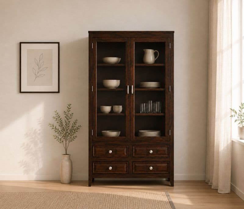 Image 1 for Venice Glass Crockery Cabinet / Bookshelf Sheesham Wood (WI)