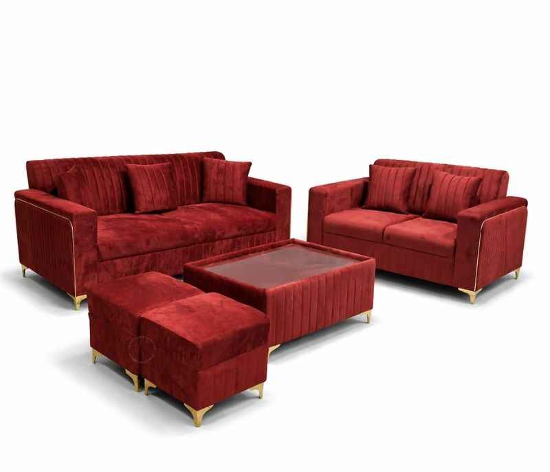 Image 2 for New Oreo Sofa 3+2+2 Puffy+Center Table With Glass Velvet Fabric (EC)(HYD)