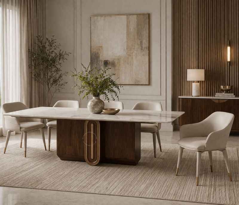 Image 3 for DINING TABLE 1088+DBH+DINING CHAIR X-16 Onyex Marble Top With Ash Wood Base And Metal Strip