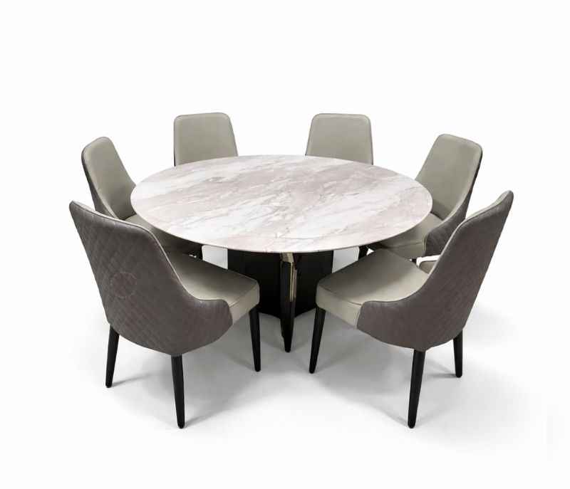 Image 2 for 623 6 Seater Marble and Rubberwood Dining Set with Premium Leatherette Upholstery (BWD)
