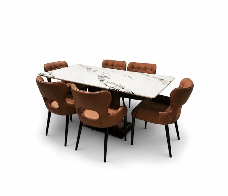 Image 2 for 2482 table+ 131 orange Chair DT+06 Chair Leather And Metal Leg (BTM)