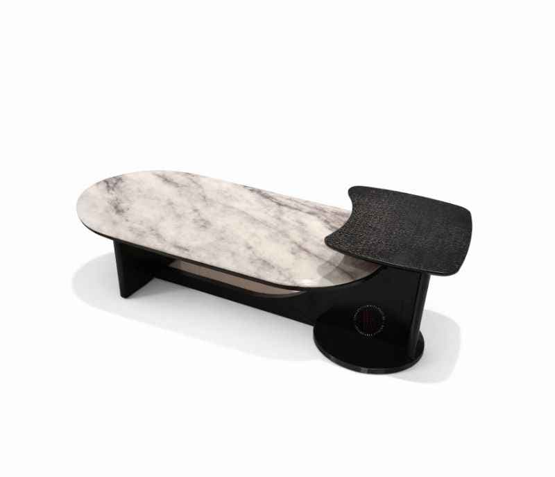 Image 2 for Centre Table 1079 Top Marble With Ash Wood Base Support (HYD)