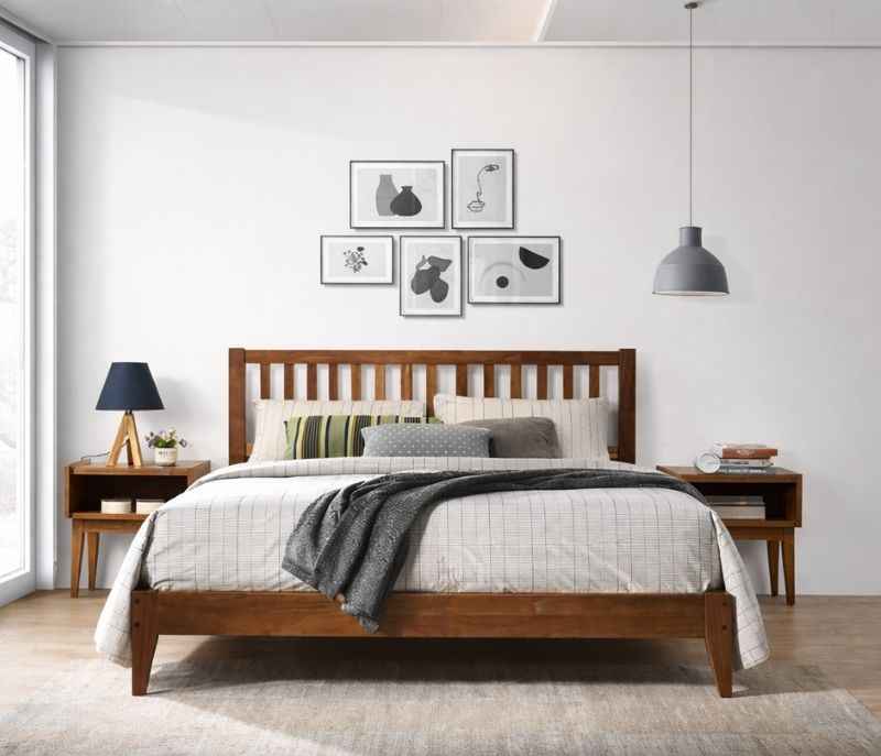 602000121- Estre Rohira Rubber Wood King Size Bed in Walnut Color Uway (EC)(WH OTD)