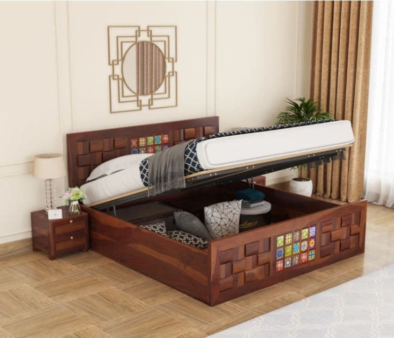Image 2 for Tiles Sheesham Hydraulic Storage Premium Solid Sheesham Wood Honey Finish (SCV _PKU)