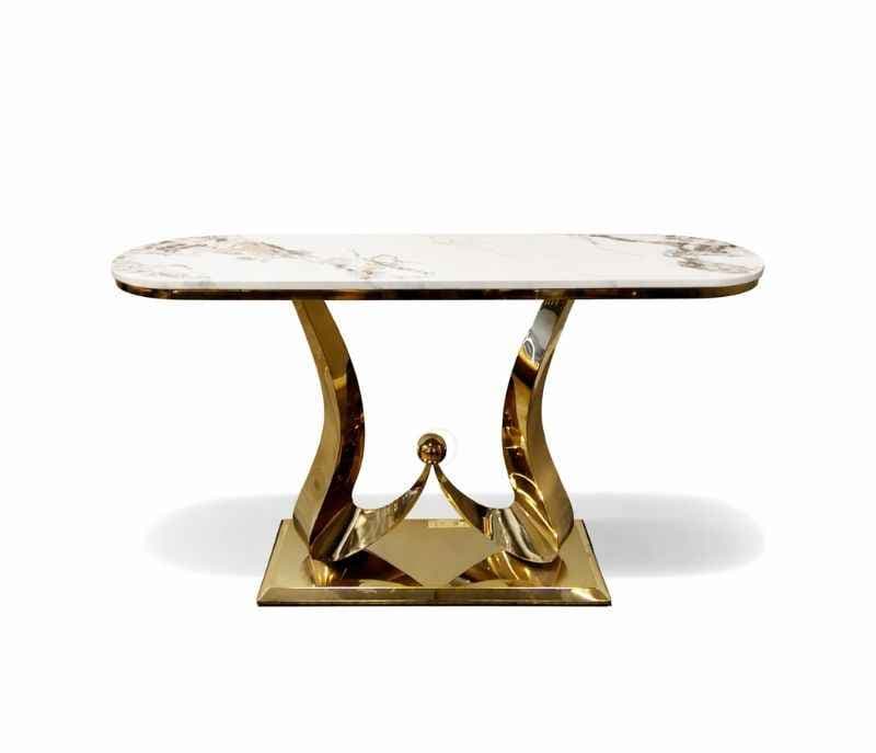 Image 3 for X-71 Console Marble Top With PVD Gold Metal Base (HYD)(CP)