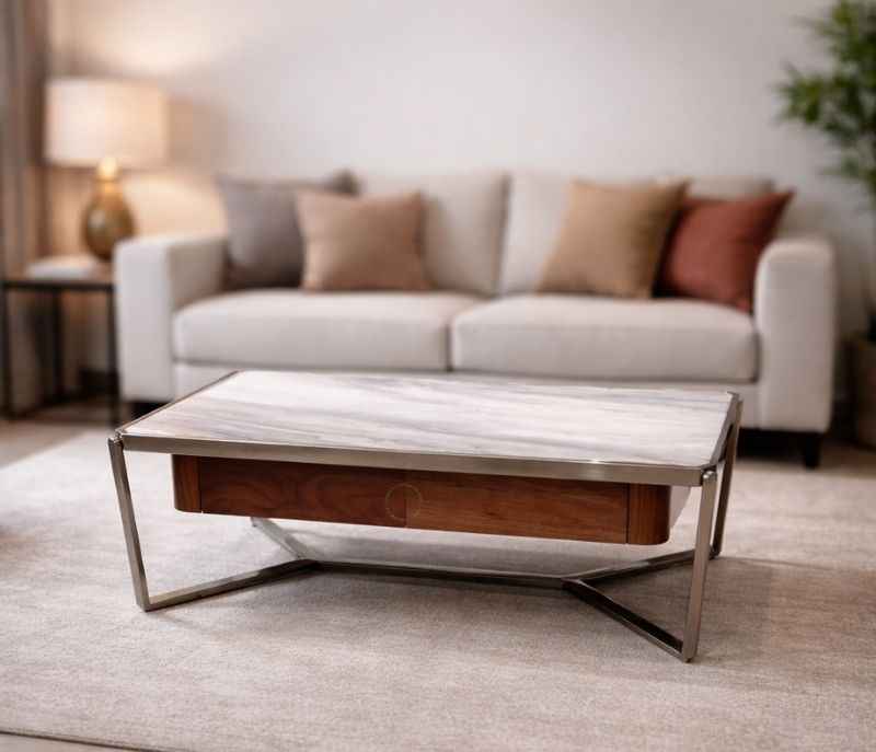 Centre Table - A 50 With Marble Top And Metal Base (CP OTD)